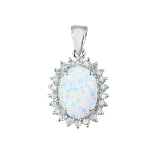 Oval 925 Silber Damen Medaillon Anhänger mit Opal und Zirkoni