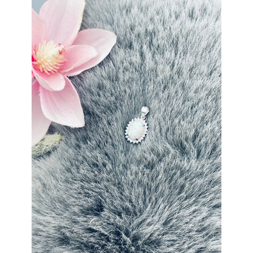 Oval 925 Silber Damen Medaillon Anhänger mit Opal und Zirkoni