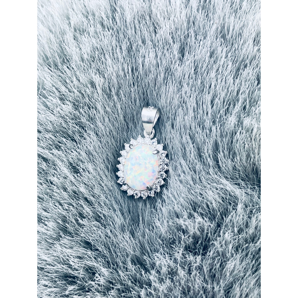 Oval 925 Silber Damen Medaillon Anhänger mit Opal und Zirkoni