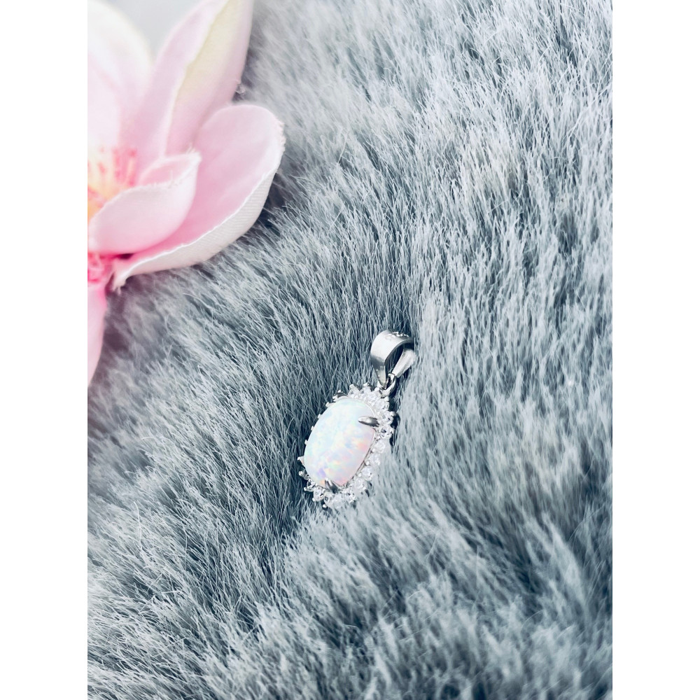 Oval 925 Silber Damen Medaillon Anhänger mit Opal und Zirkoni