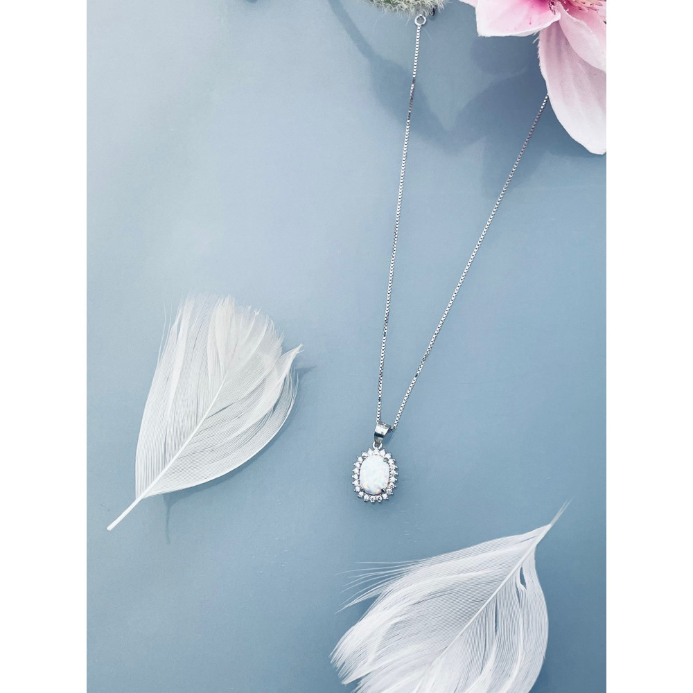 Oval 925 Silber Damen Medaillon Anhänger mit Opal und Zirkoni