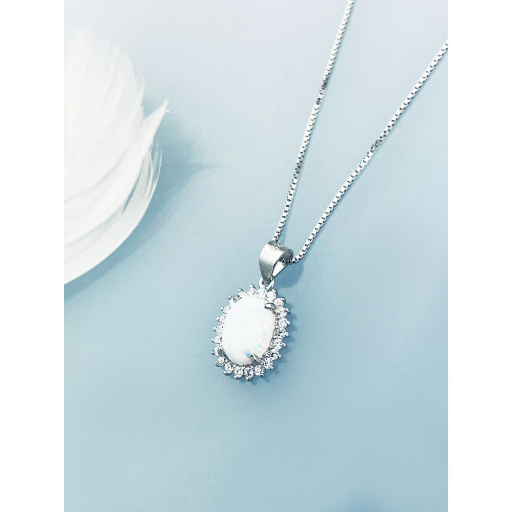 Oval 925 Silber Damen Medaillon Anhänger mit Opal und Zirkoni