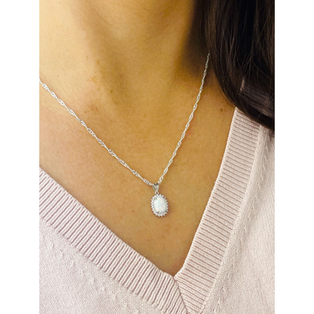 Oval 925 Silber Damen Medaillon Anhänger mit Opal und Zirkoni