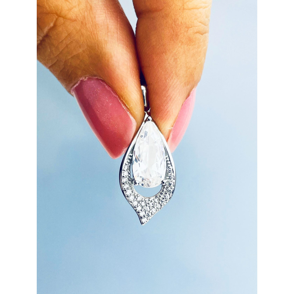 Tropfen 925 Silber Anhänger mit Zirkonia