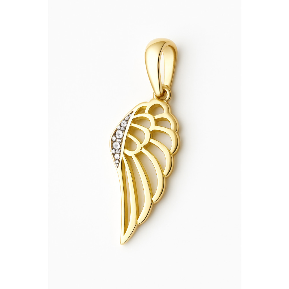 Złoty wisiorek zawieszka skrzydło ażurowe z cyrkoniami