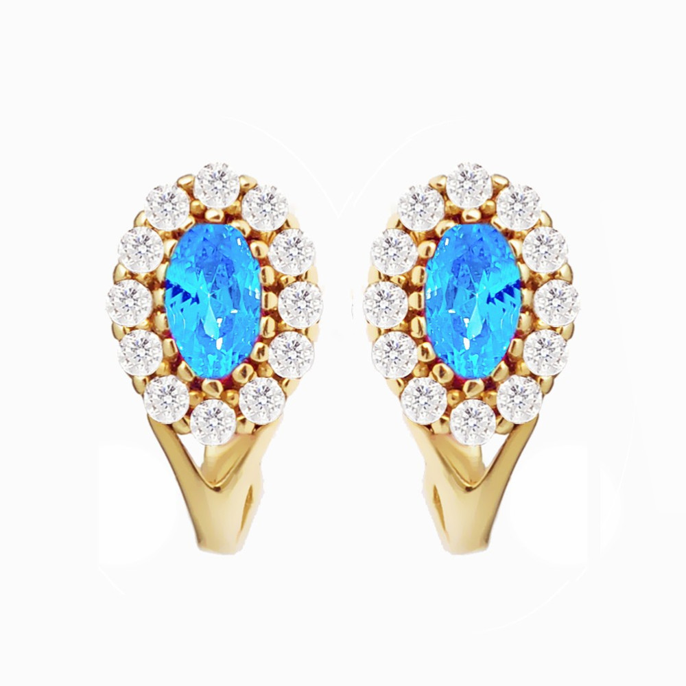 Złote kolczyki owalne z cyrkoniami kolorowe