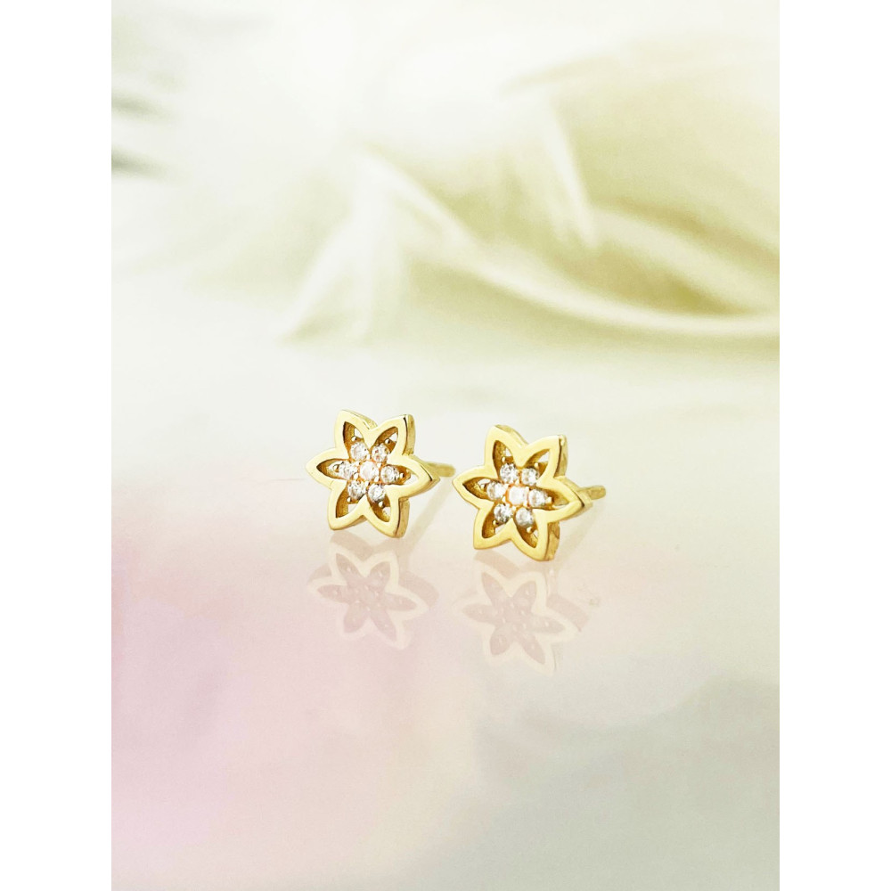 Stern Ohrringe Ohrhänger Ohrstecker Ohrschmuck mit Zirkonia Gelbgold Paar 585er 14KT