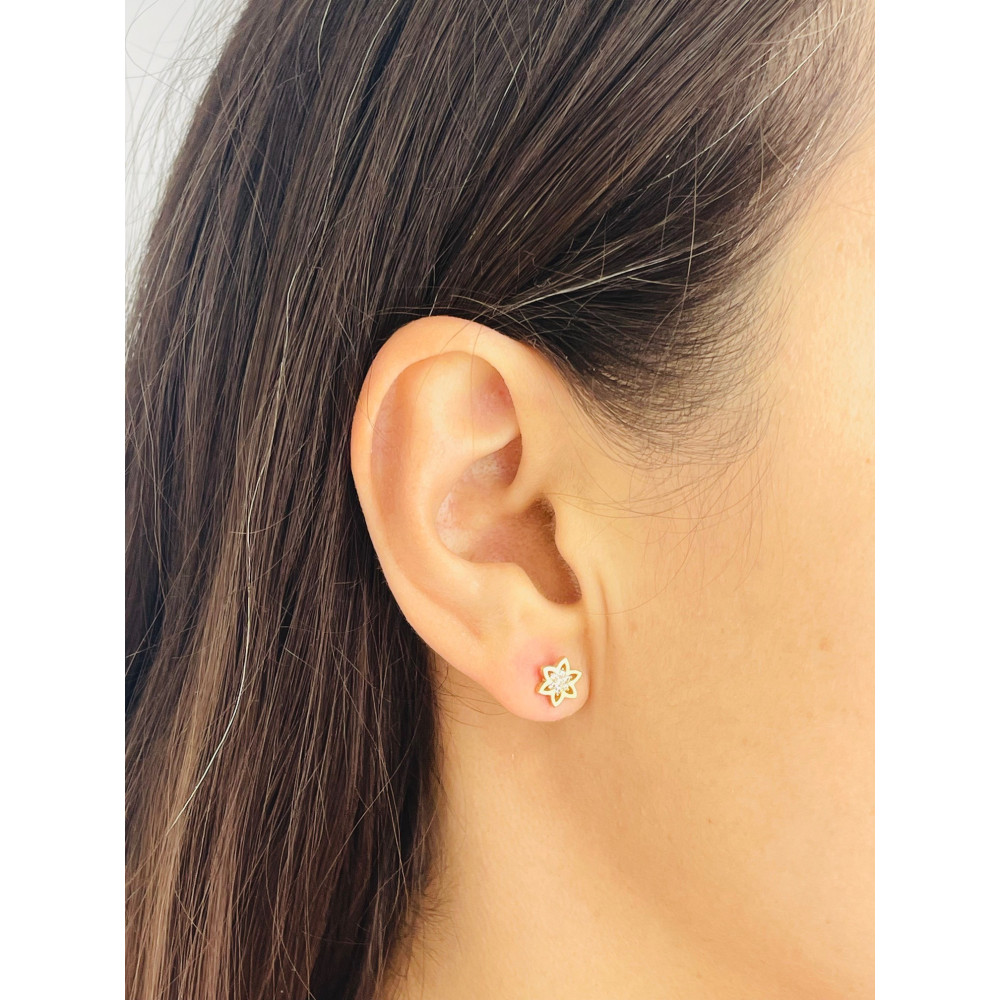 Stern Ohrringe Ohrhänger Ohrstecker Ohrschmuck mit Zirkonia Gelbgold Paar 585er 14KT