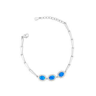 Srebrna bransoletka z błękitnym opalem i cyrkoniami karmazycja