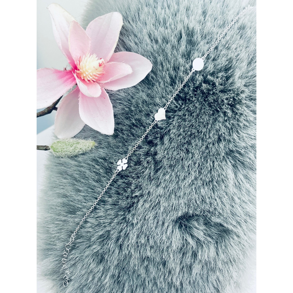 Kleeblatt Herz 925 Silber Ankerkette Armband