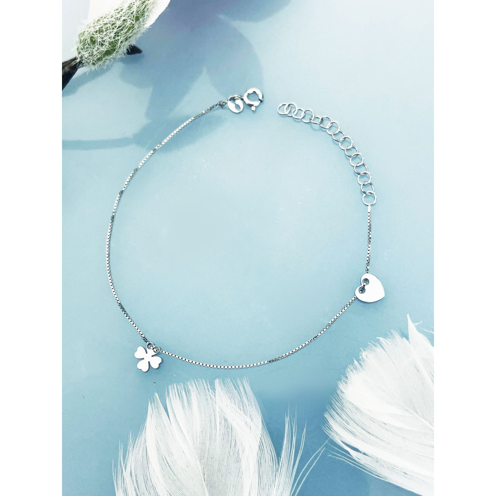 Kleeblatt Herz 925 Silber Ankerkette Armband