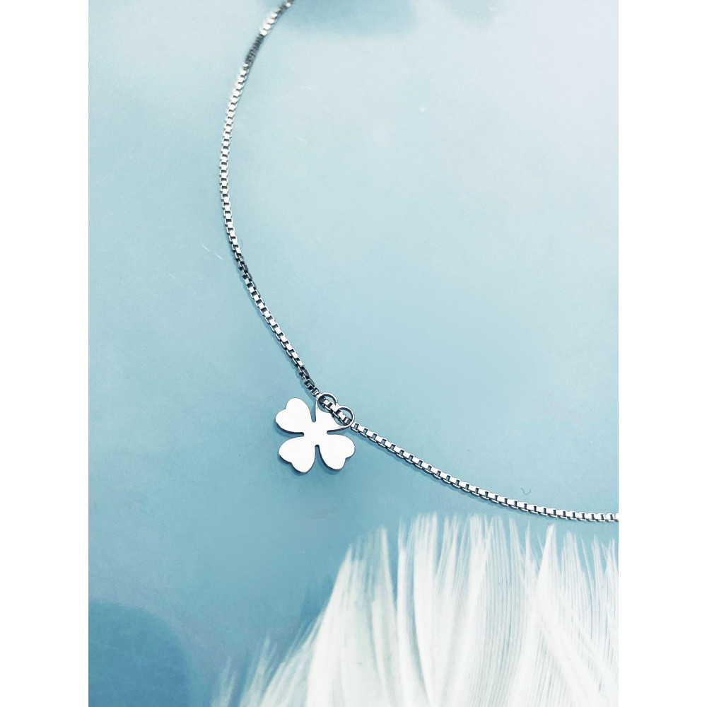 Kleeblatt Herz 925 Silber Ankerkette Armband