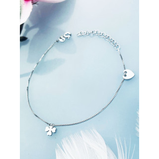 Kleeblatt Herz 925 Silber Ankerkette Armband