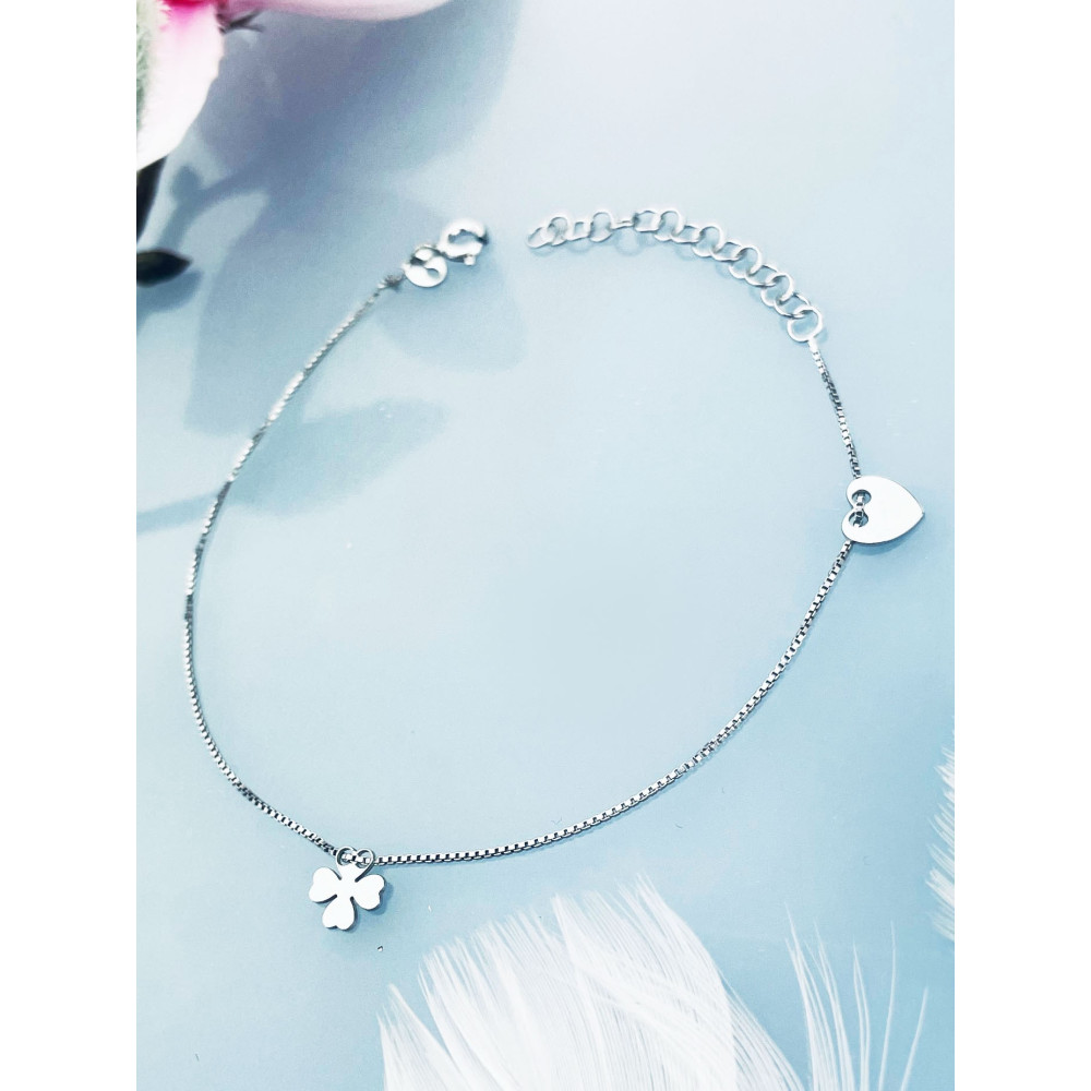 Kleeblatt Herz 925 Silber Ankerkette Armband