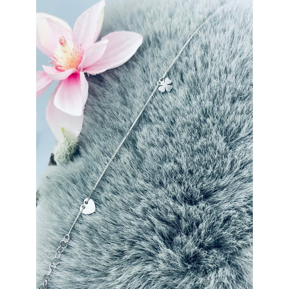 Kleeblatt Herz 925 Silber Ankerkette Armband