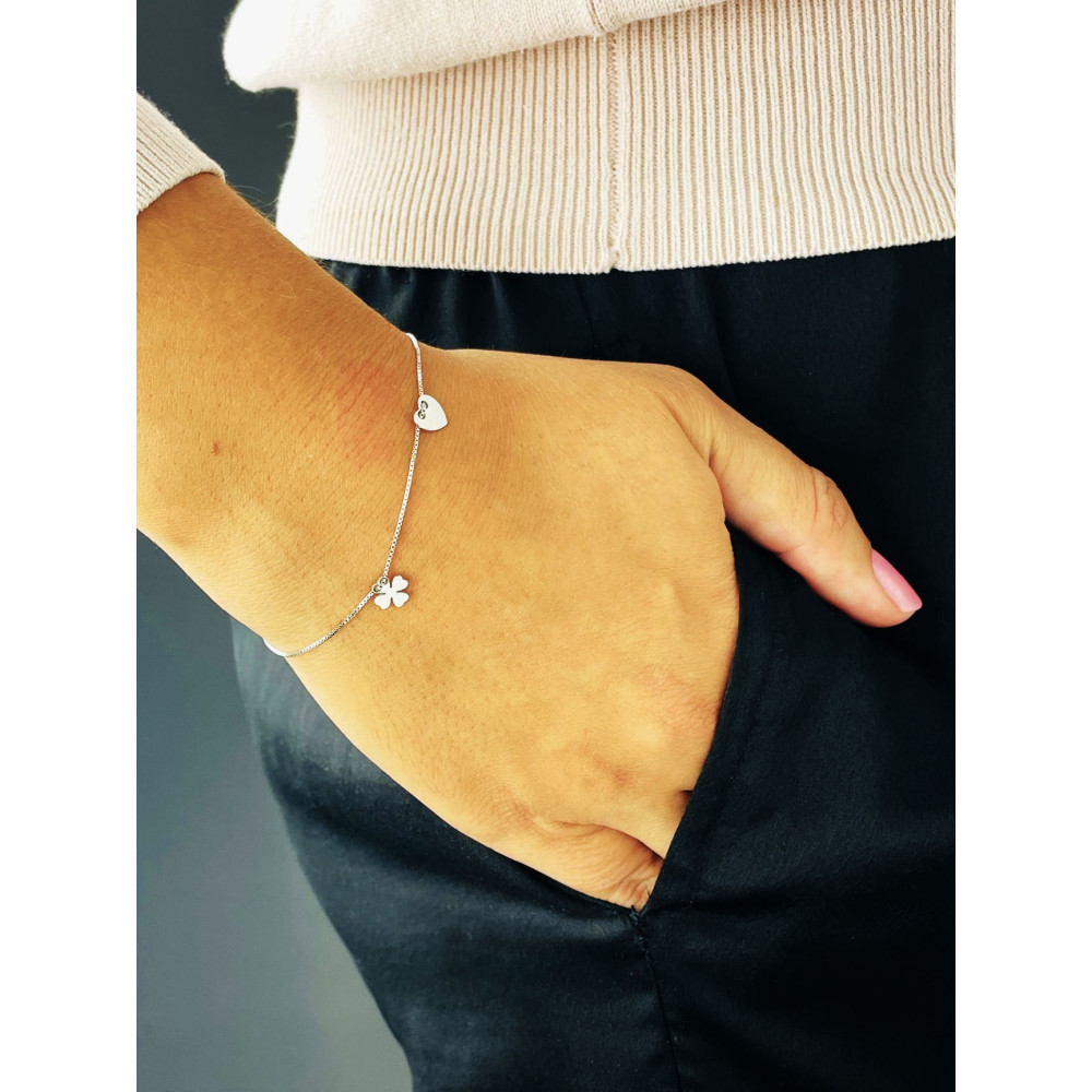 Kleeblatt Herz 925 Silber Ankerkette Armband