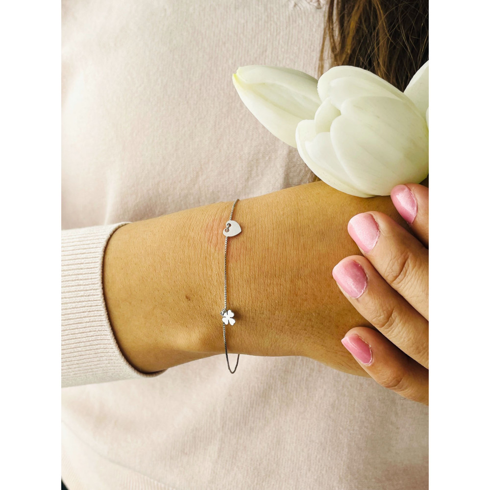 Kleeblatt Herz 925 Silber Ankerkette Armband