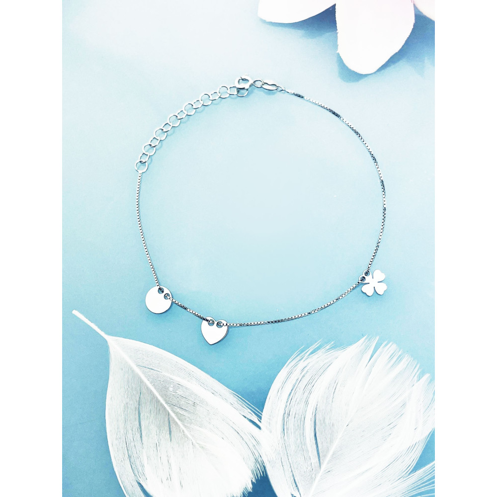 Kleeblatt Herz 925 Silber Ankerkette Armband