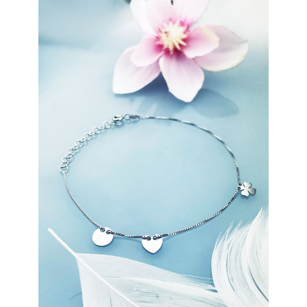 Kleeblatt Herz 925 Silber Ankerkette Armband