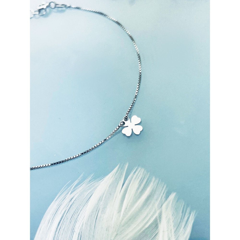 Kleeblatt Herz 925 Silber Ankerkette Armband