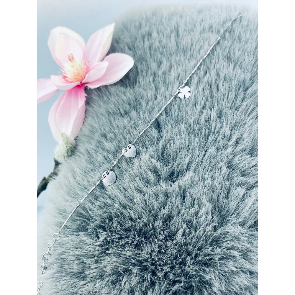 Kleeblatt Herz 925 Silber Ankerkette Armband