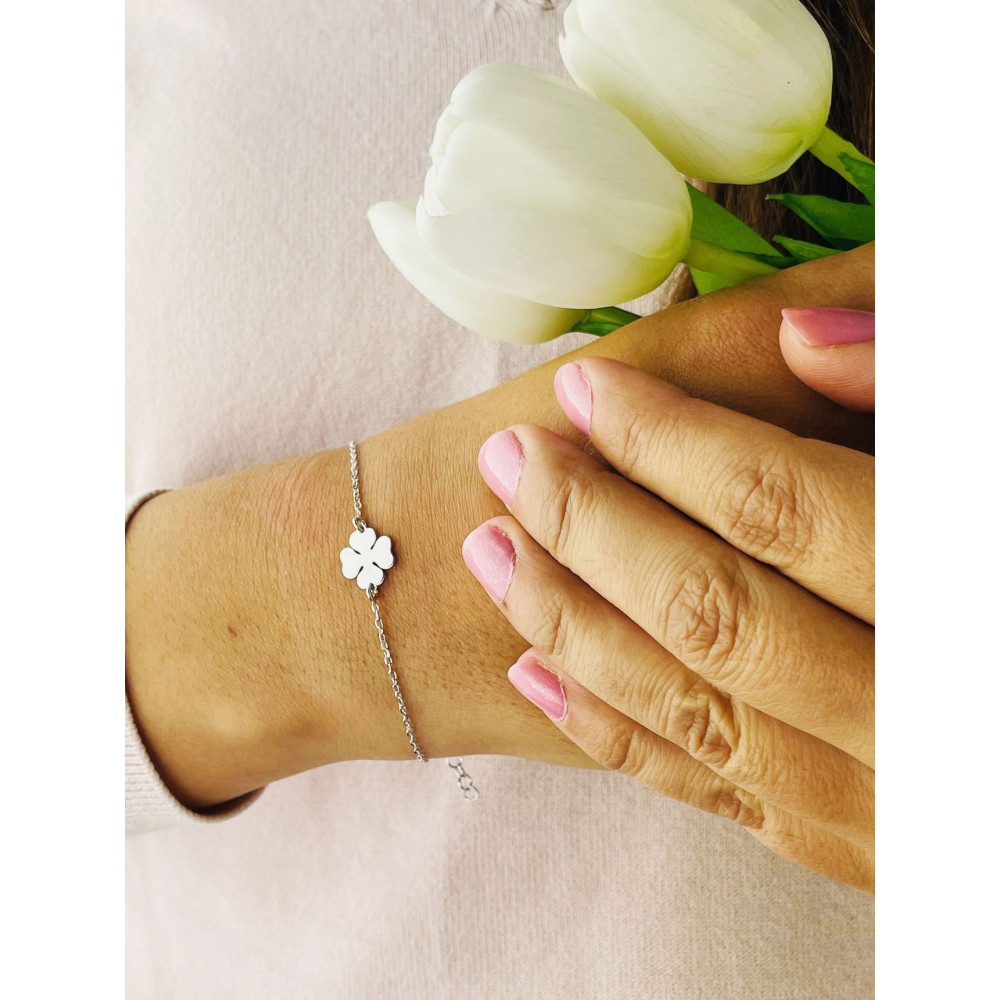 Srebrna bransoletka ankier czterolistna koniczynka