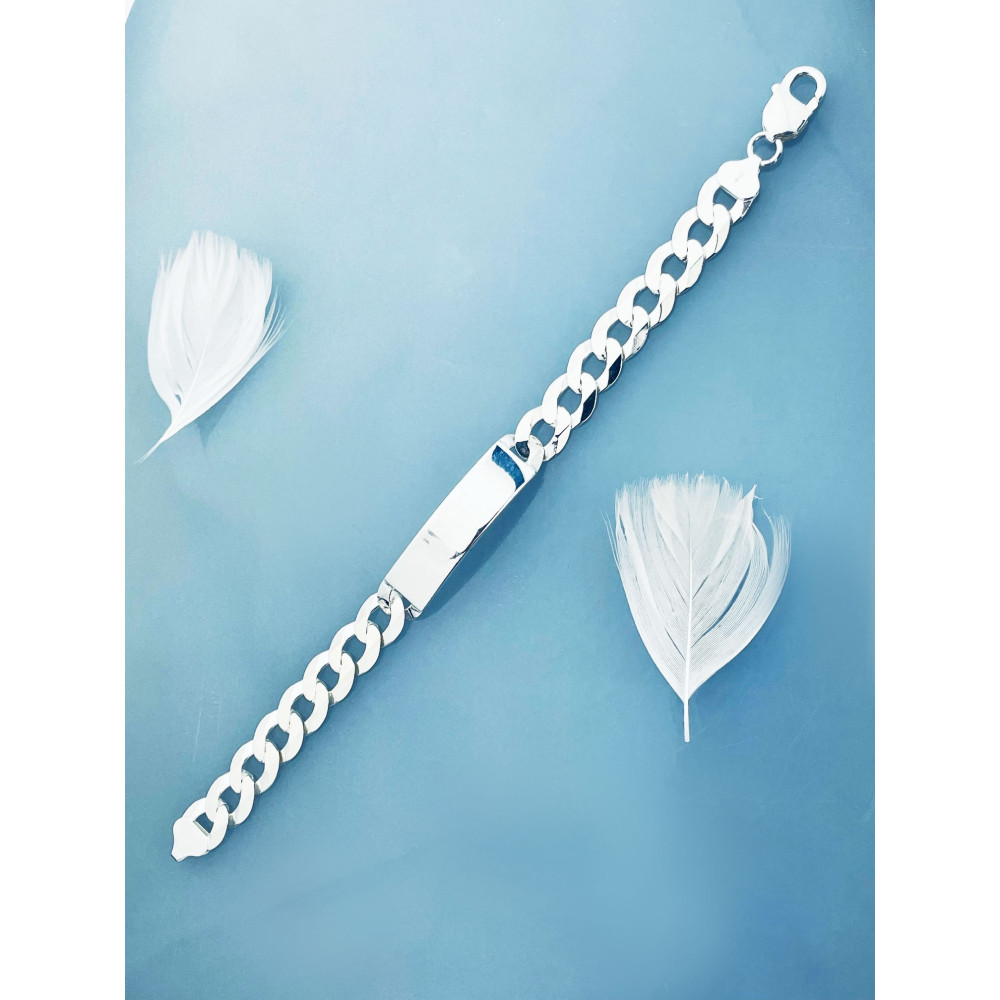 Srebrna bransoletka szeroka pancerka z blaszką do grawerowania