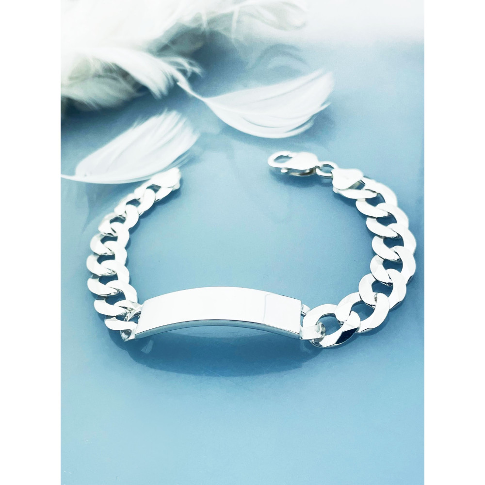 Silber 925 Panzerkette Armband mit Gravurplatte