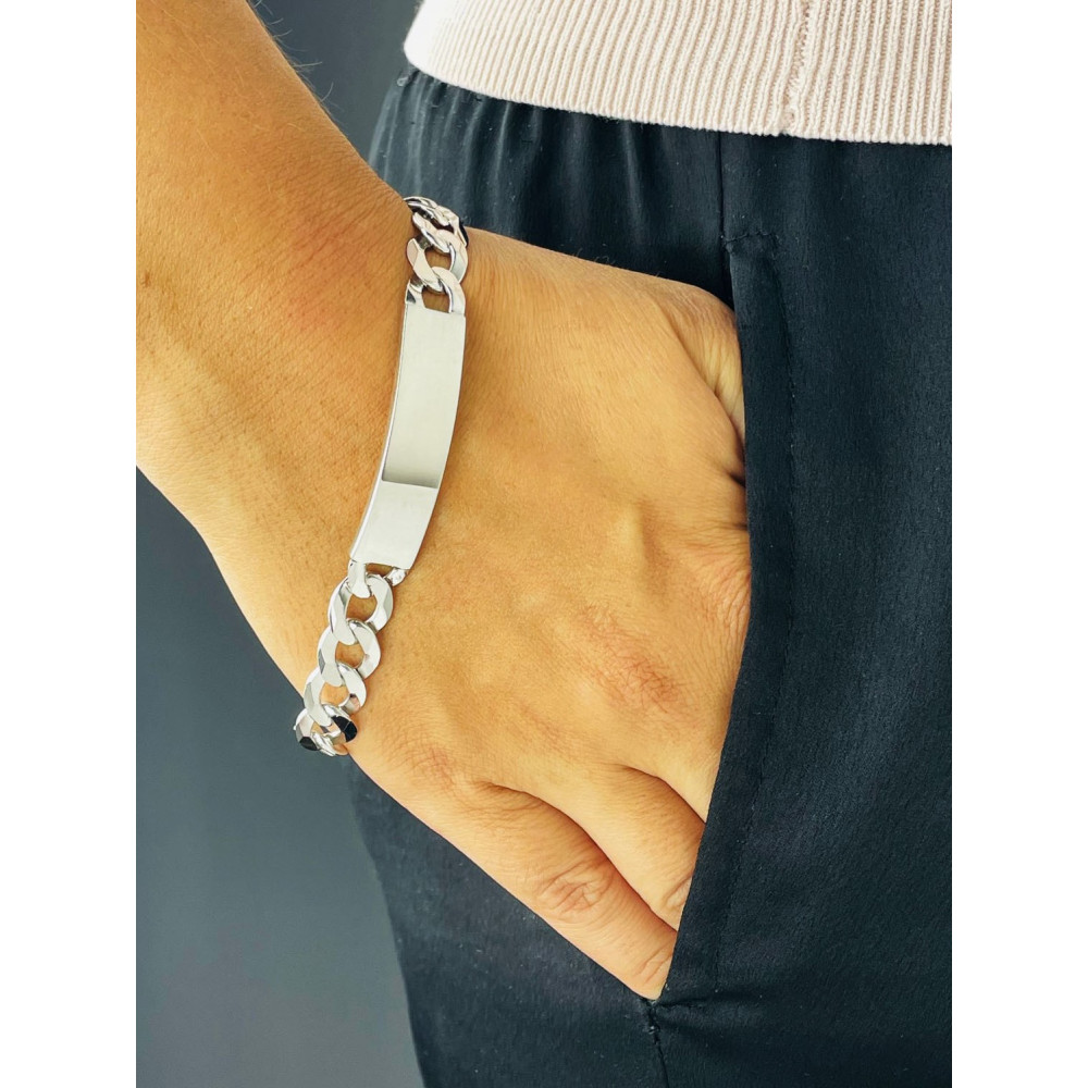 Silber 925 Panzerkette Armband mit Gravurplatte