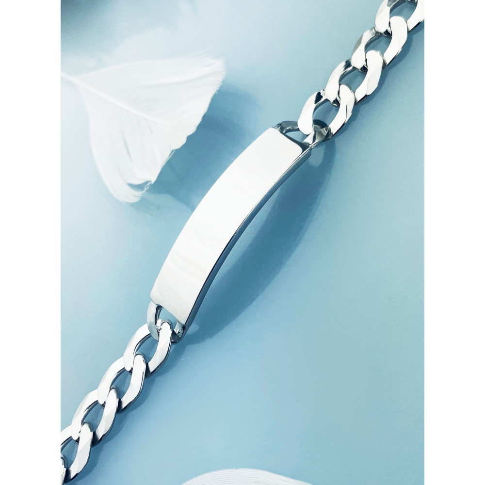 Srebrna bransoletka szeroka pancerka z blaszką do grawerowania