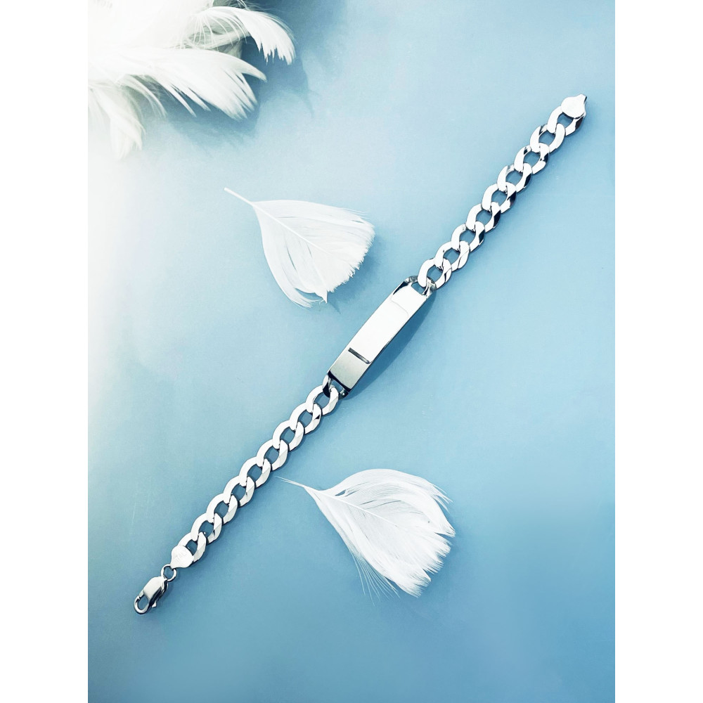 Silber 925 Panzerkette Armband mit Gravurplatte