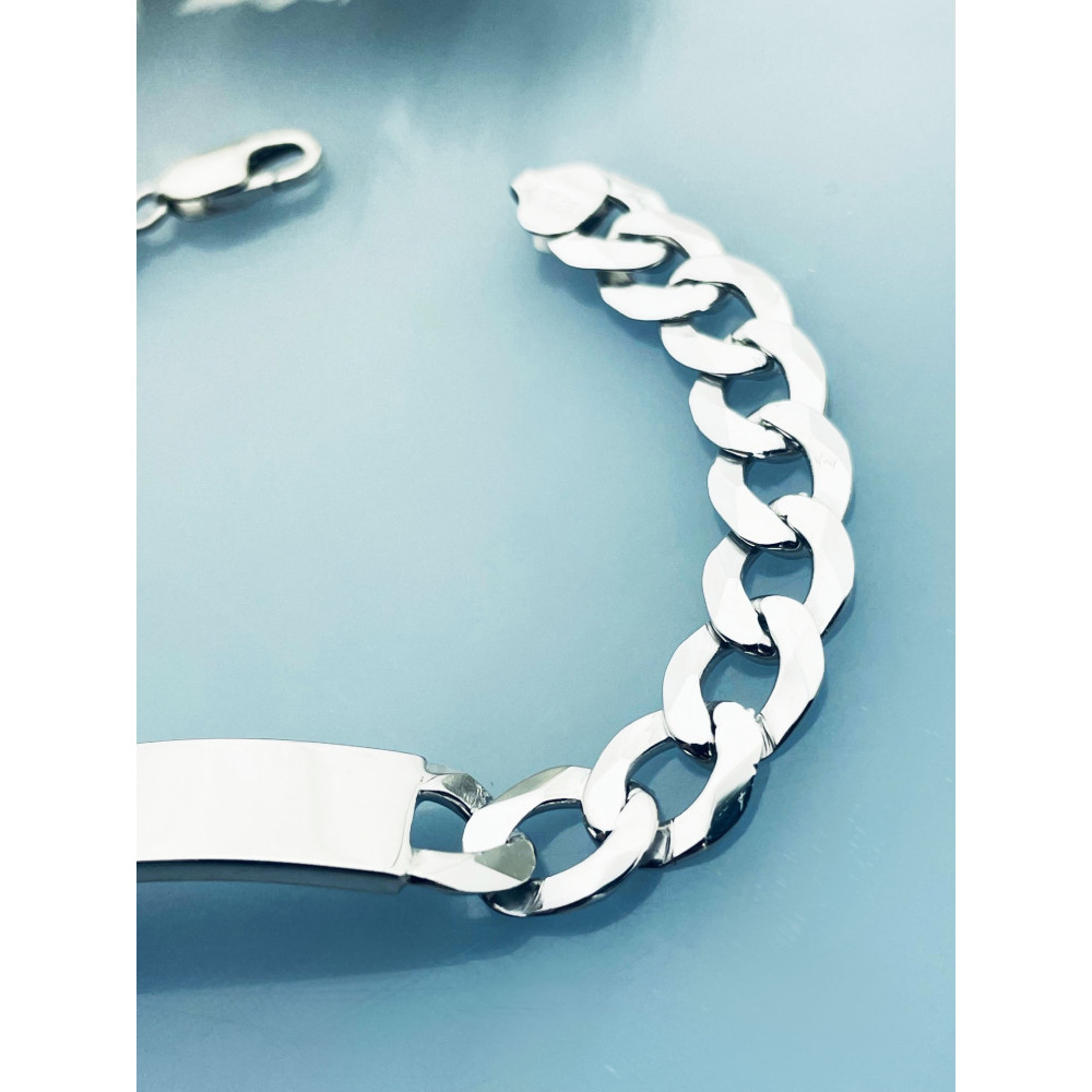 Srebrna bransoletka szeroka pancerka z blaszką do grawerowania