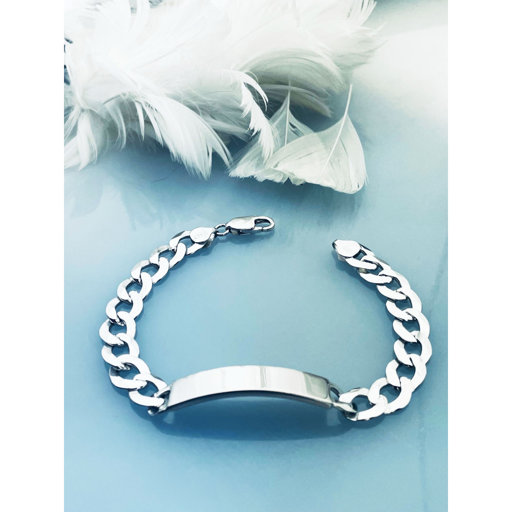 Silber 925 Panzerkette Armband mit Gravurplatte