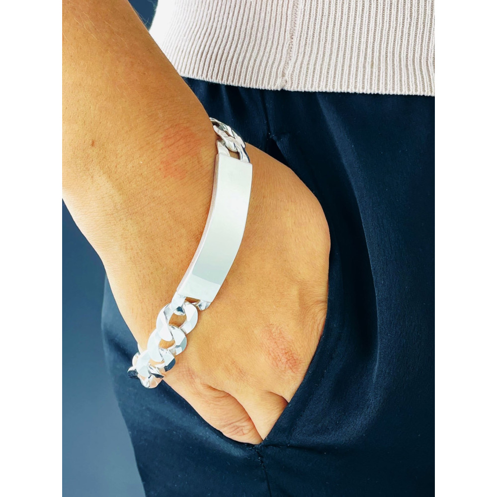 Silber 925 Panzerkette Armband mit Gravurplatte