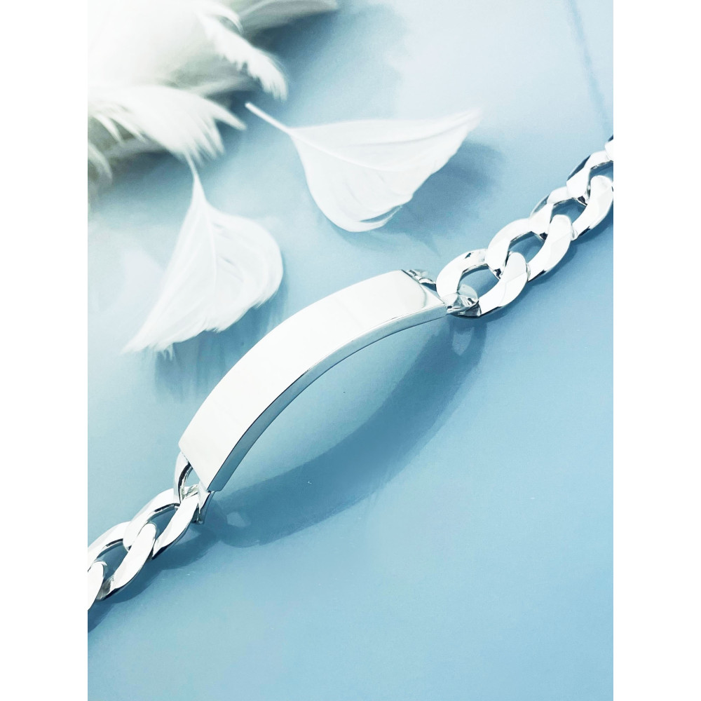 Srebrna bransoletka szeroka pancerka z blaszką do grawerowania