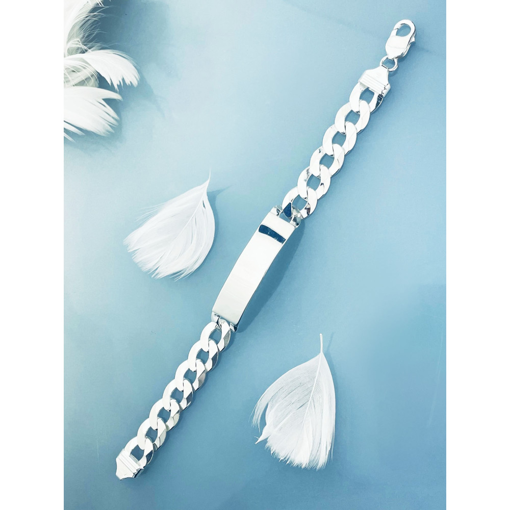 Silber 925 Panzerkette Armband mit Gravurplatte