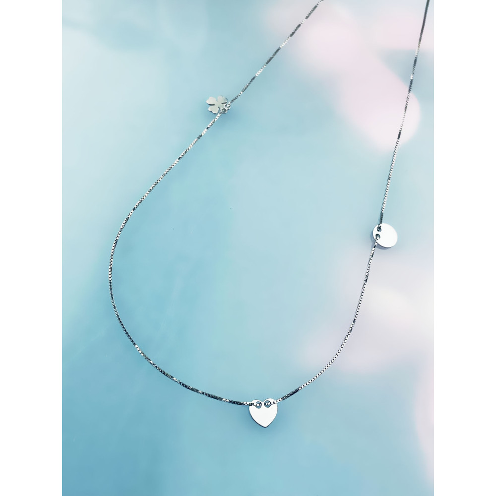 Kleeblatt Herz 925 Silber Halskette Halsband Damen