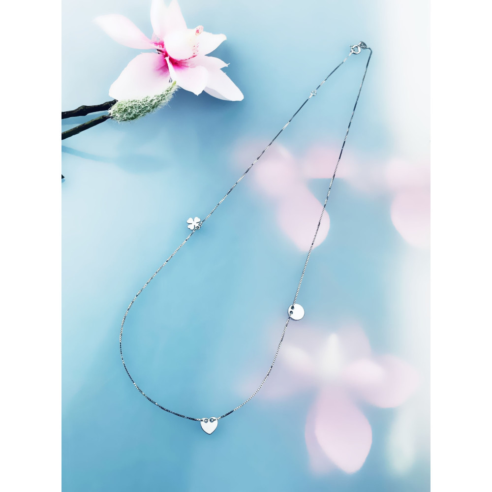 Kleeblatt Herz 925 Silber Halskette Halsband Damen