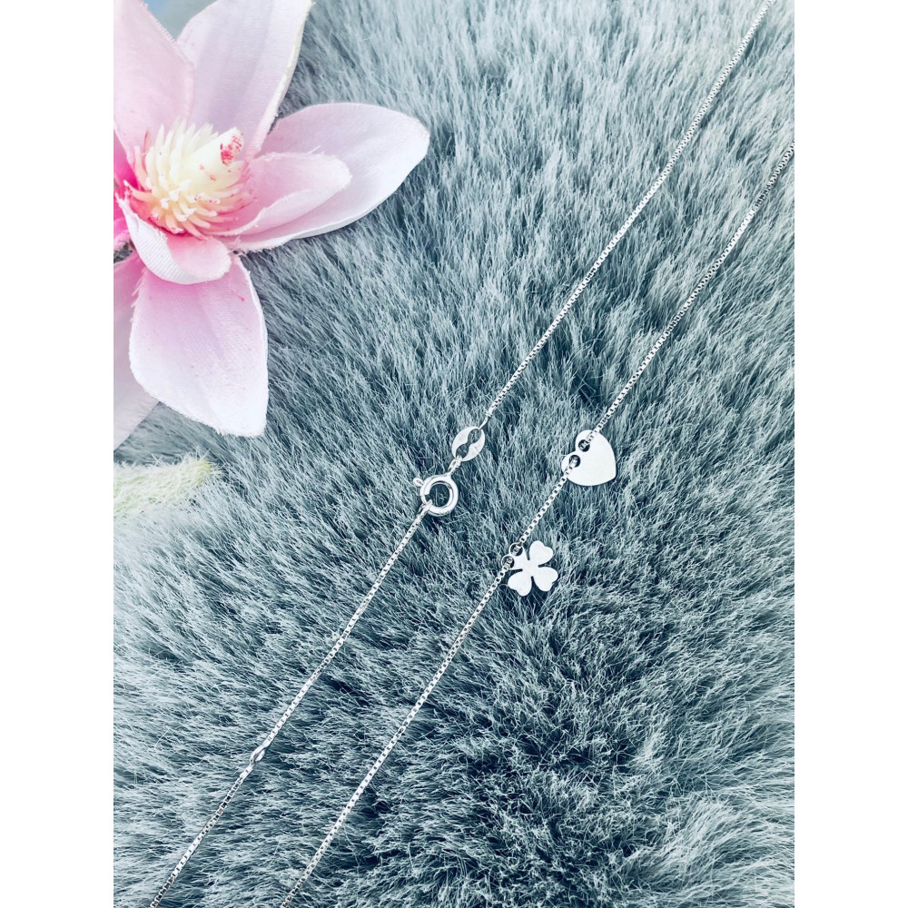 Kleeblatt Herz 925 Silber Halskette Halsband Damen