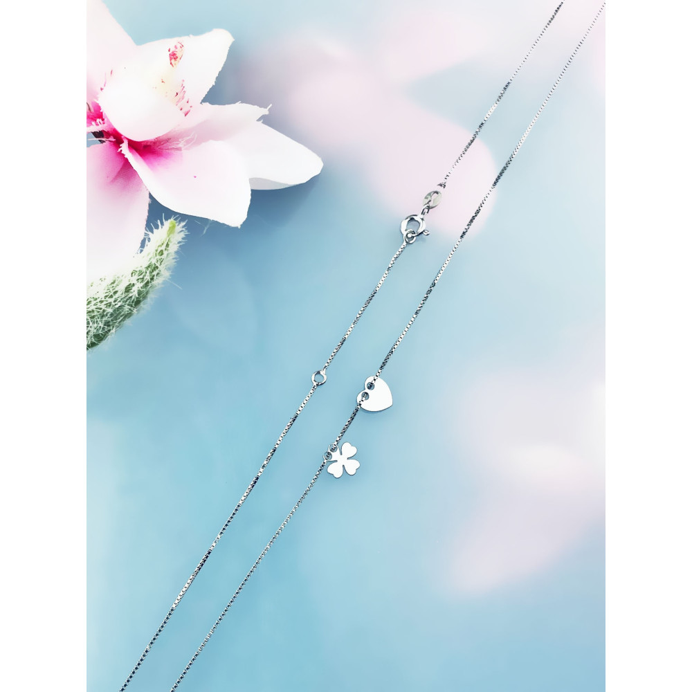 Kleeblatt Herz 925 Silber Halskette Halsband Damen