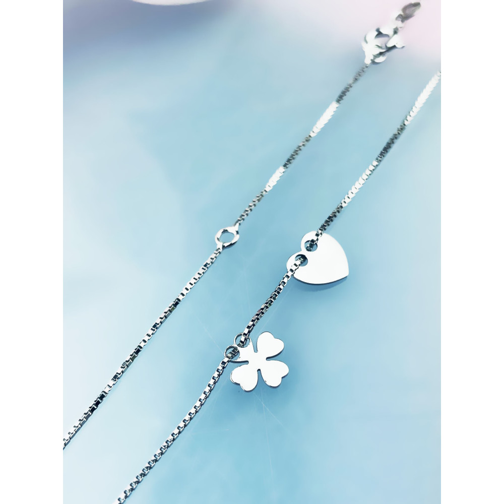 Kleeblatt Herz 925 Silber Halskette Halsband Damen