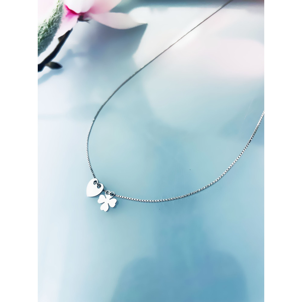 Kleeblatt Herz 925 Silber Halskette Halsband Damen
