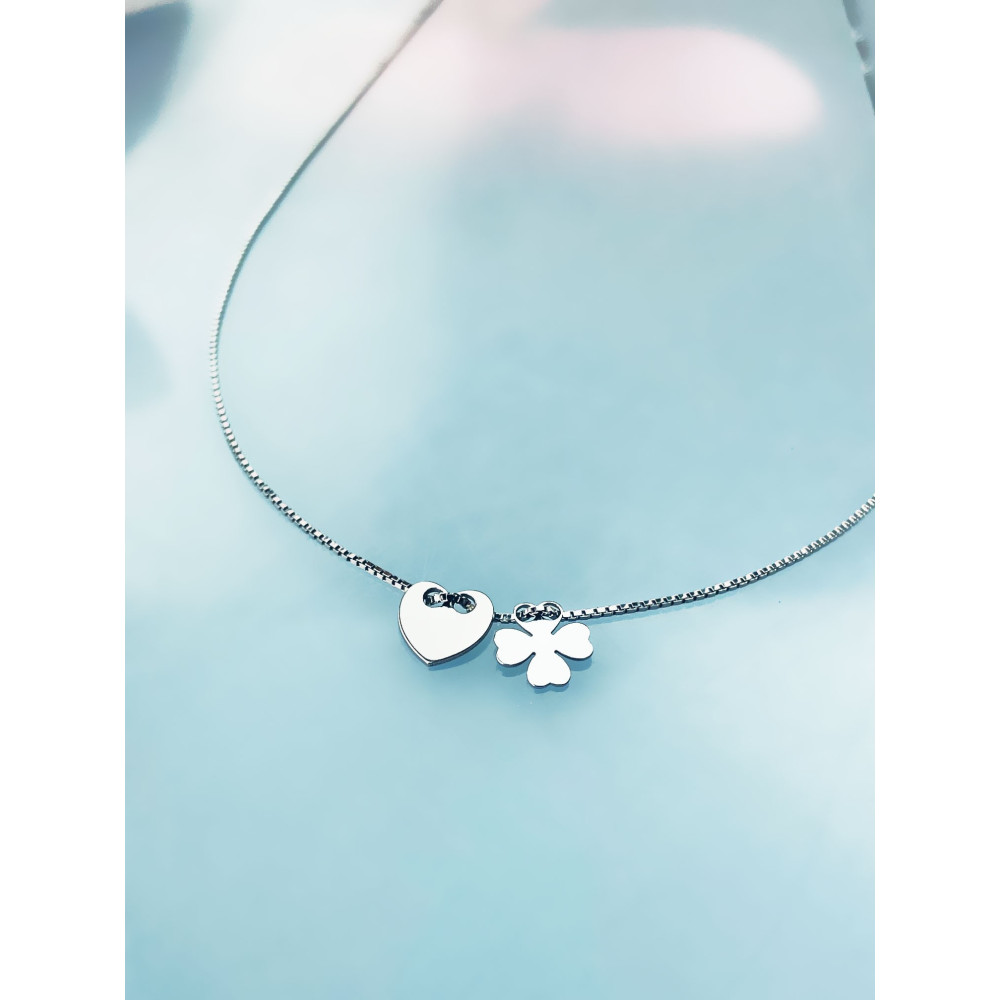 Kleeblatt Herz 925 Silber Halskette Halsband Damen