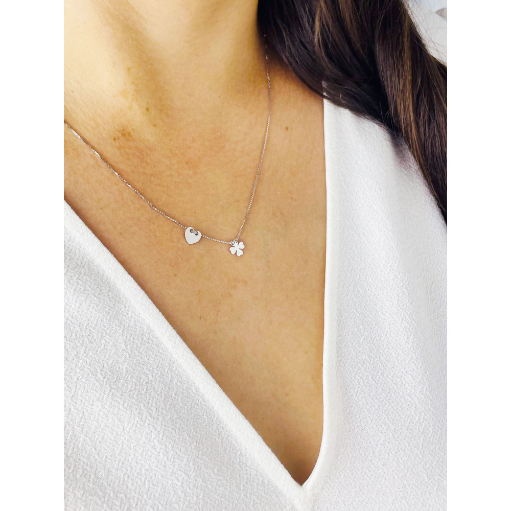 Srebrny naszyjnik kostka koniczynka serce