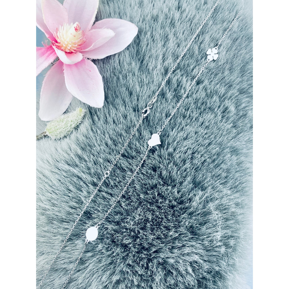 Kleeblatt Herz 925 Silber Halskette Halsband Damen