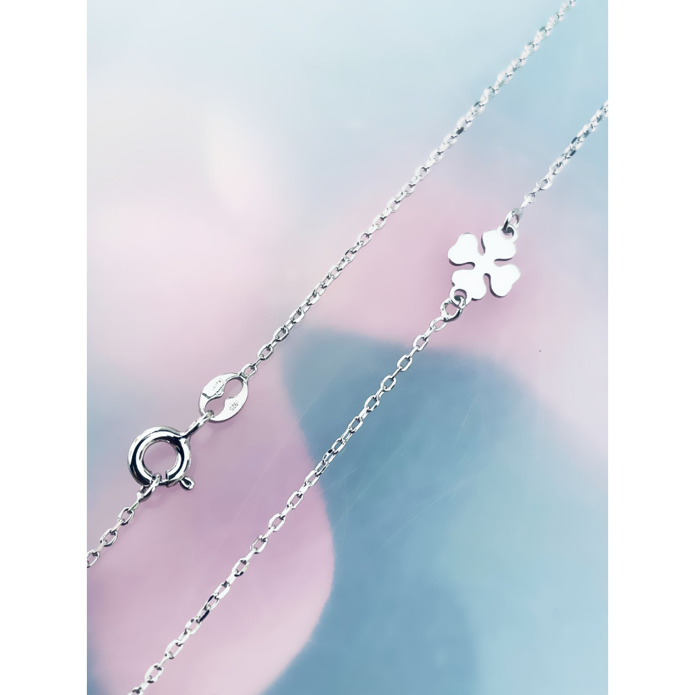 Kleeblatt Herz 925 Silber Halskette Halsband Damen