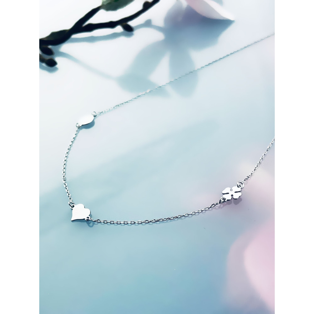 Kleeblatt Herz 925 Silber Halskette Halsband Damen