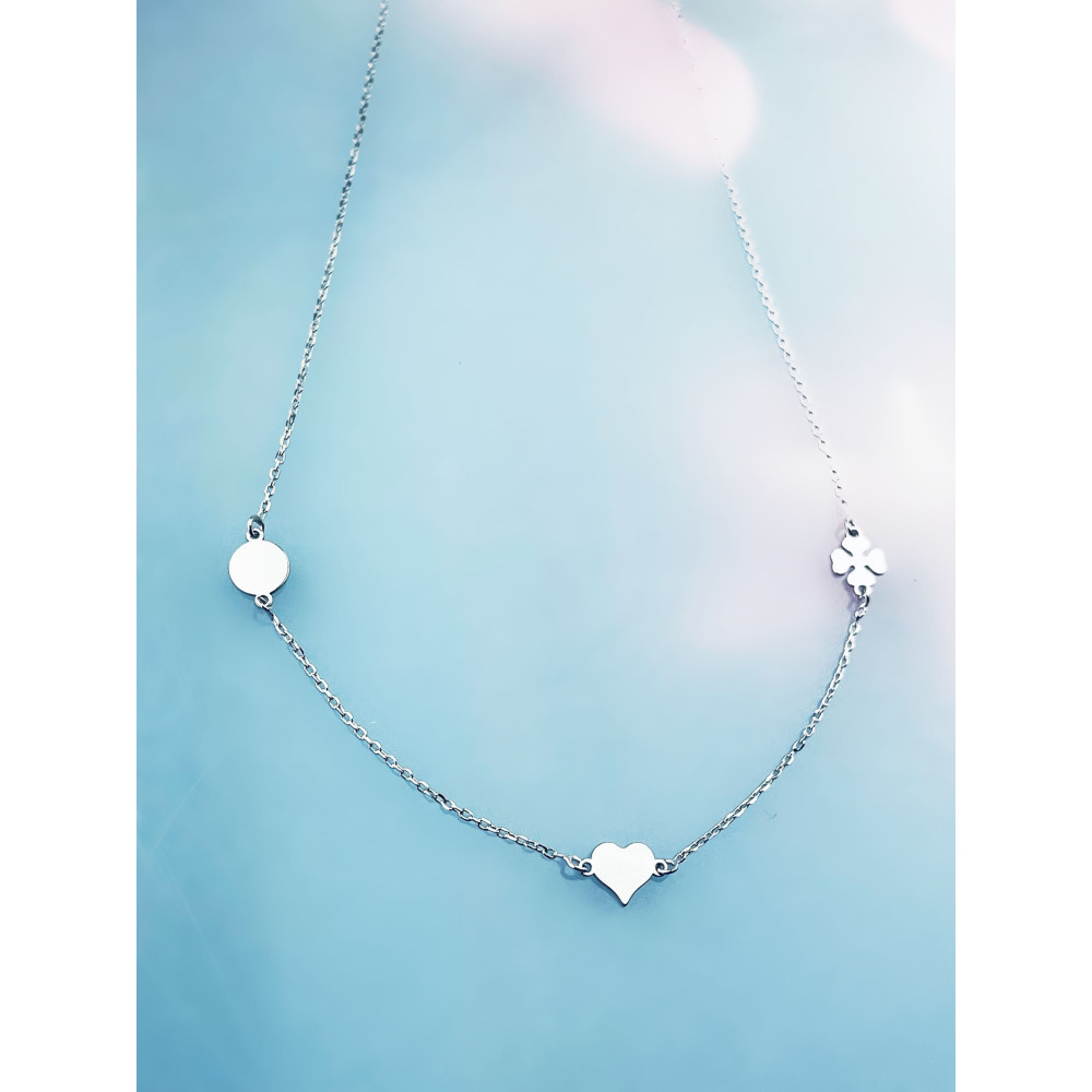 Kleeblatt Herz 925 Silber Halskette Halsband Damen