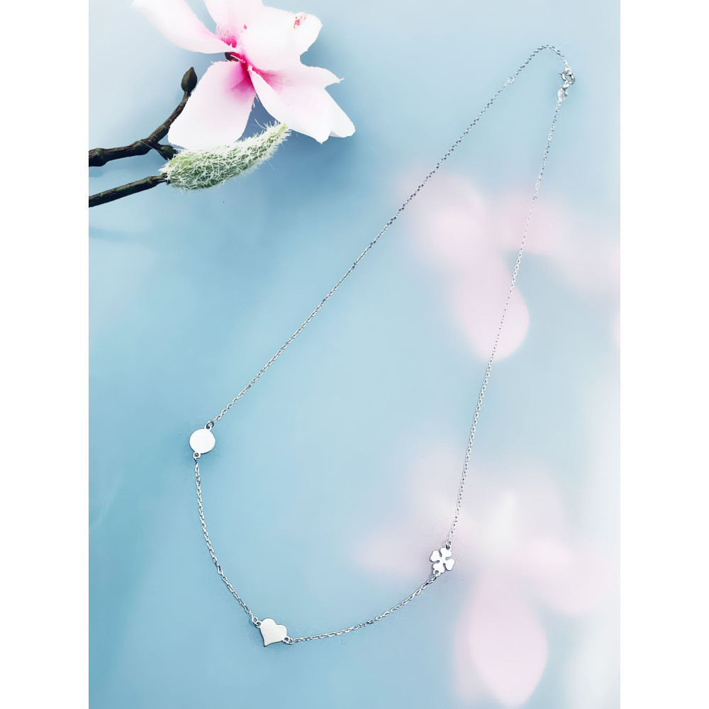 Srebrny naszyjnik ankier koniczynka serce kółko