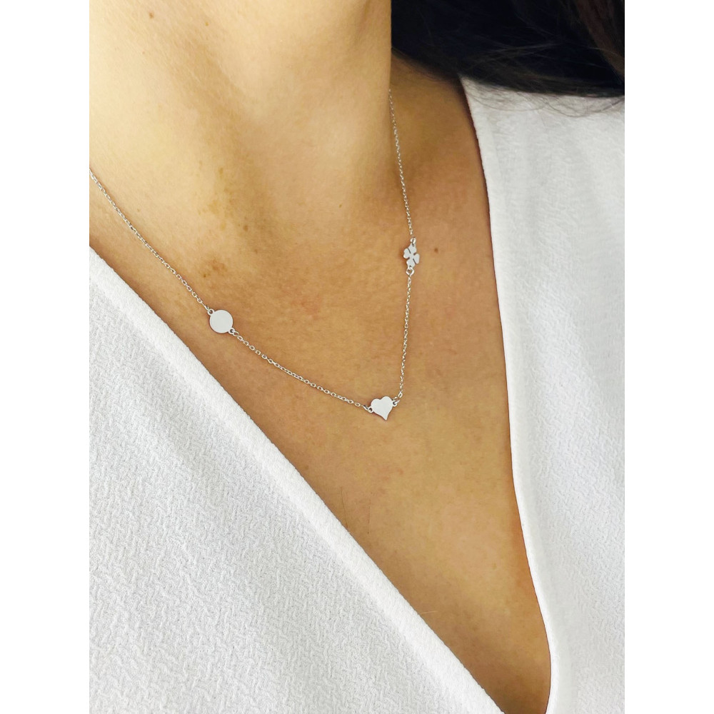 Kleeblatt Herz 925 Silber Halskette Halsband Damen